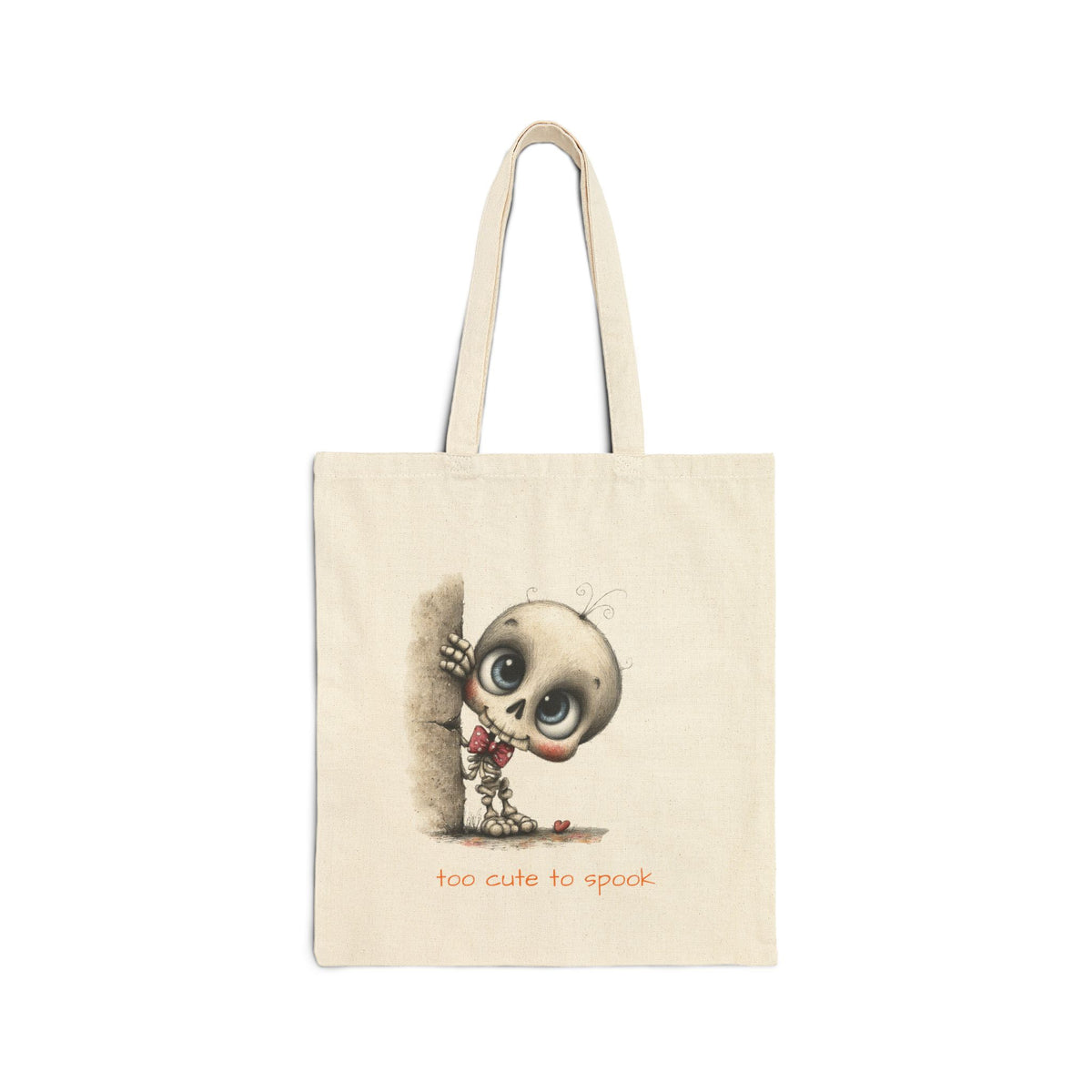 Wide-Eyed Skull Puppy Tote Bag Cotton Canvas Tote | Cute Gothic Illustration