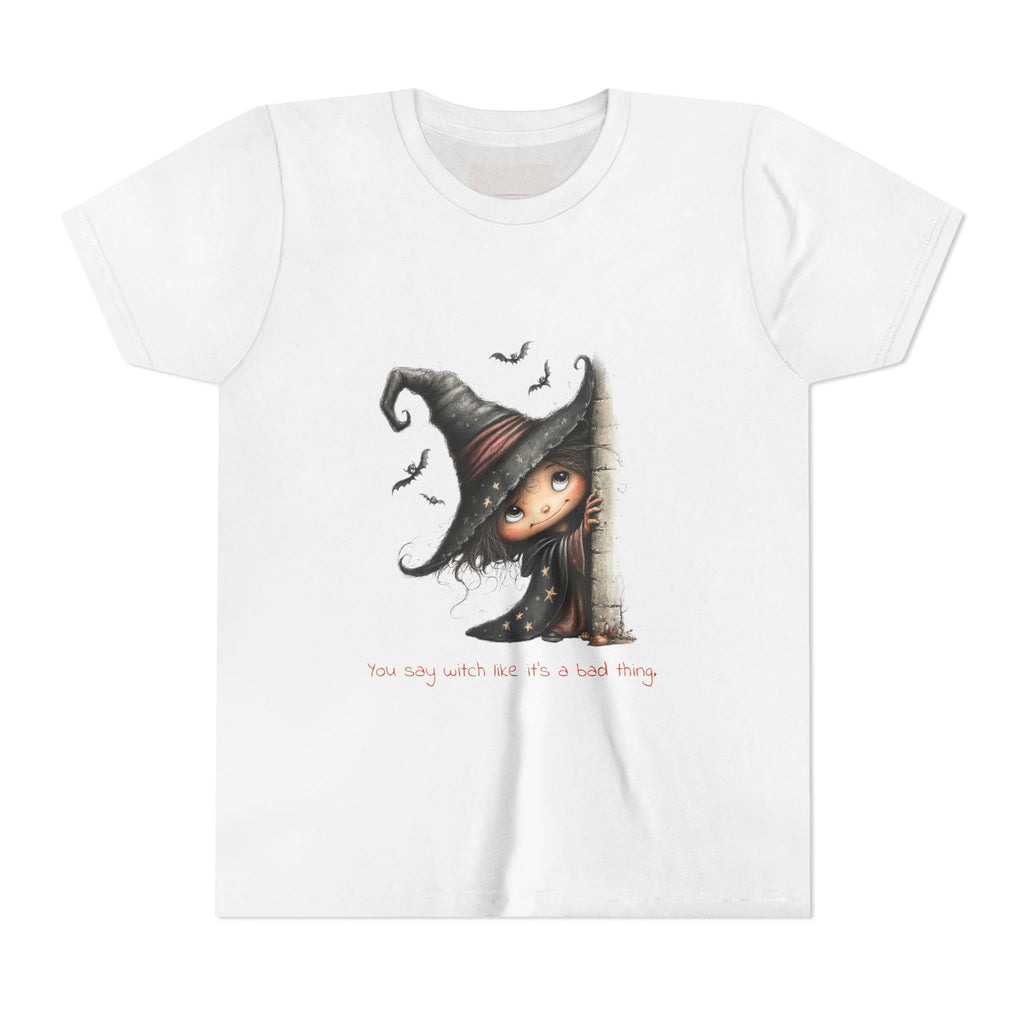 Peeking Witch Youth Tee | Halloween kids shirt, bats, whimsical