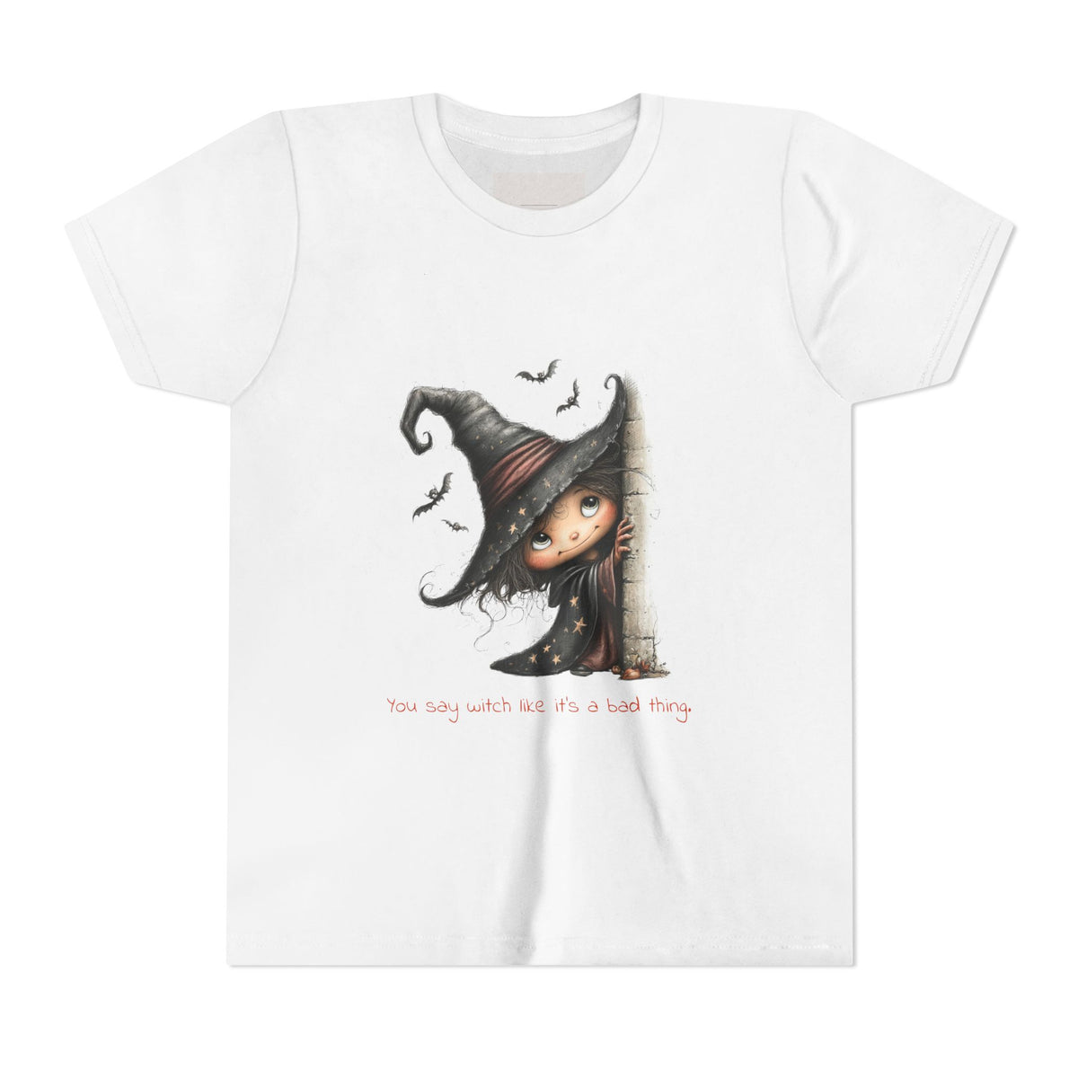 Peeking Witch Youth Tee | Halloween kids shirt, bats, whimsical