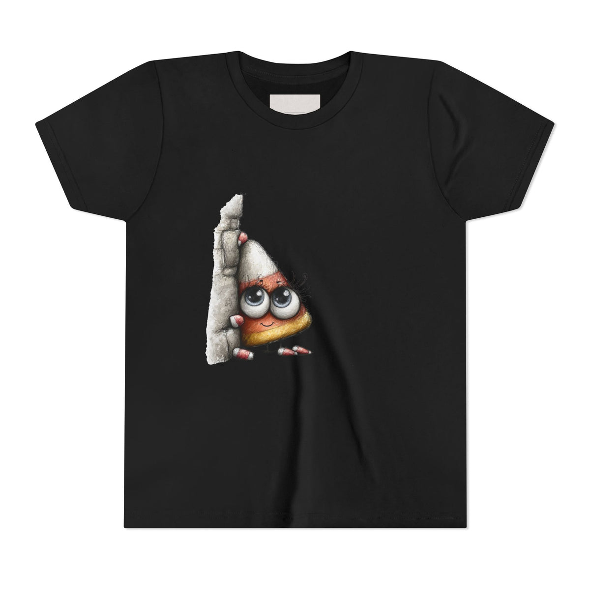 Peeking Candy Corn Halloween Youth Tee | Cute Halloween Candy Corn Illustration