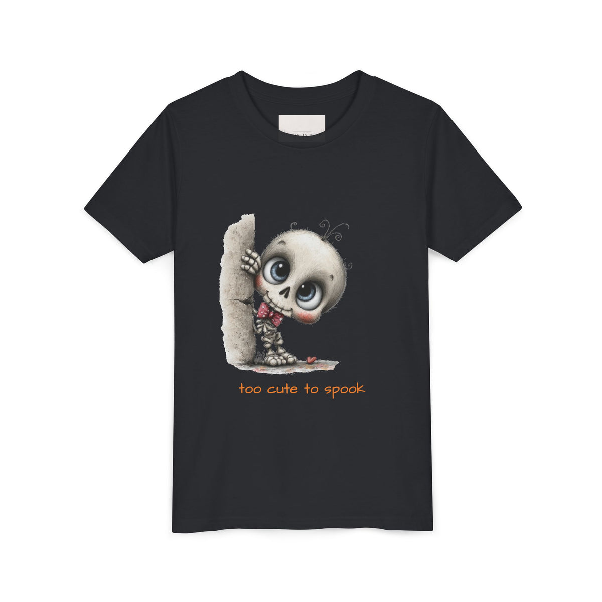 Too Cute to Spook skeleton peeking Kids Tee | Halloween kids shirt