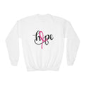 Youth Crewneck Sweatshirt — "Hope" Pink Ribbon Embroidered Breast Cancer Awareness