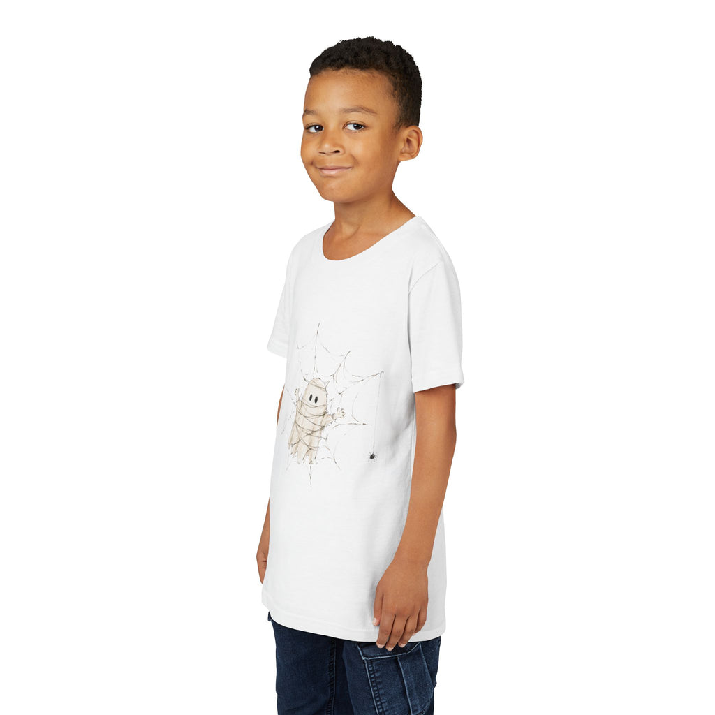 Kids Halloween Ghost Tee — Cute Mummy Peekaboo Youth Short Sleeve Shirt