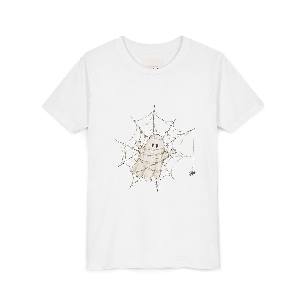 Kids Halloween Ghost Tee — Cute Mummy Peekaboo Youth Short Sleeve Shirt