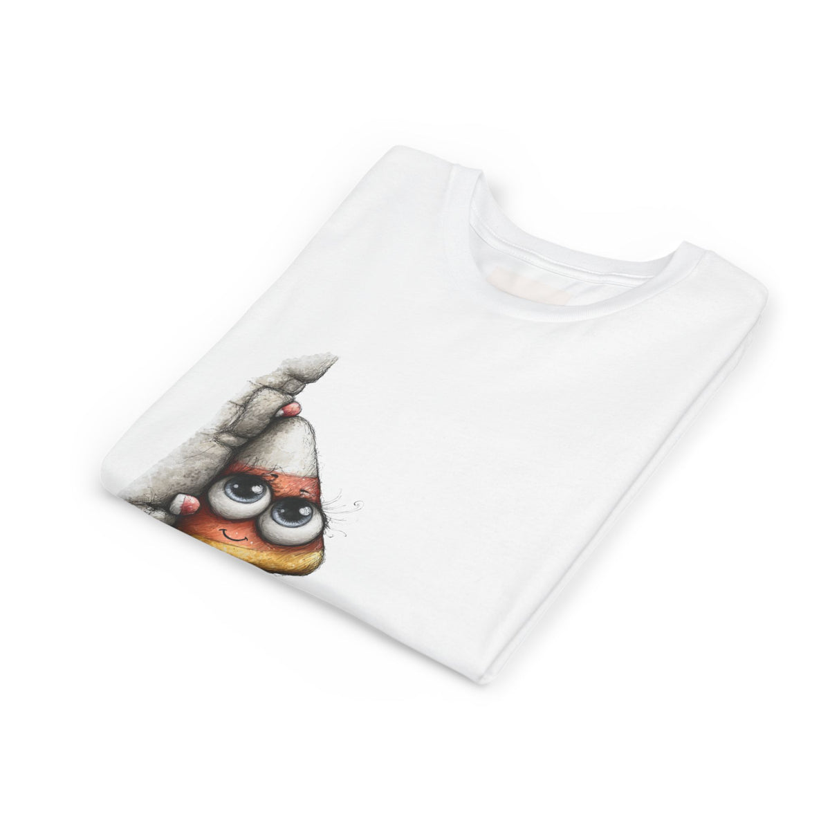 Peeking Candy Corn Halloween Youth Tee | Cute Halloween Candy Corn Illustration
