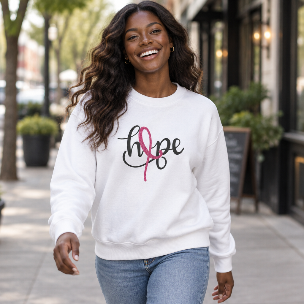 Hope Ribbon Sweatshirt — Breast Cancer Awareness Organic Oversized Crewneck