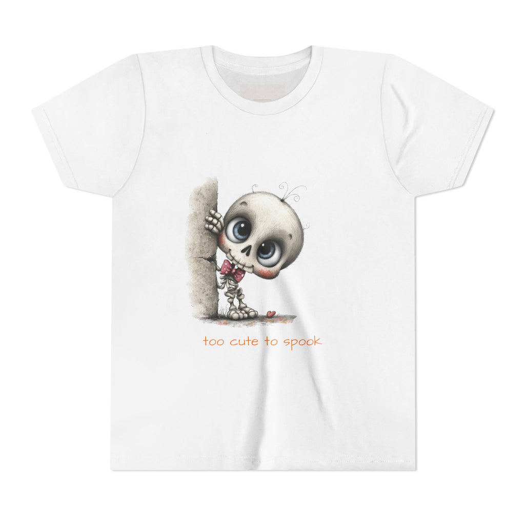 Too Cute to Spook skeleton peeking Kids Tee | Halloween kids shirt