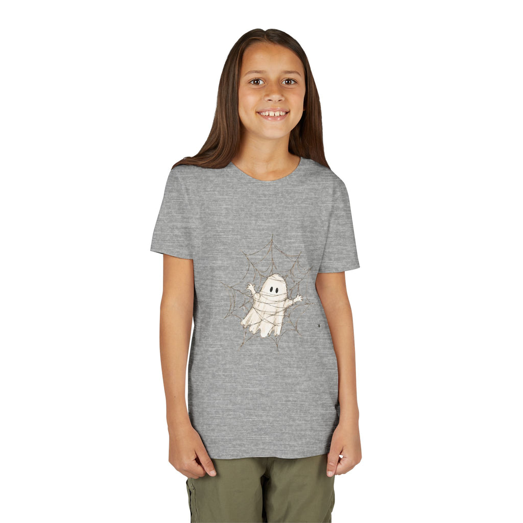 Kids Halloween Ghost Tee — Cute Mummy Peekaboo Youth Short Sleeve Shirt